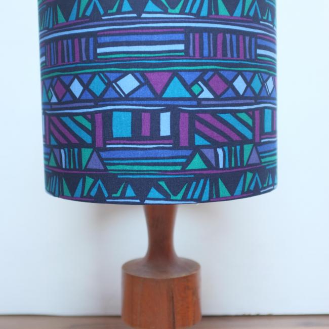 Blue Grey Retro Geometric Handmade Printed Fabric Lamp Drum Lampshade 562 